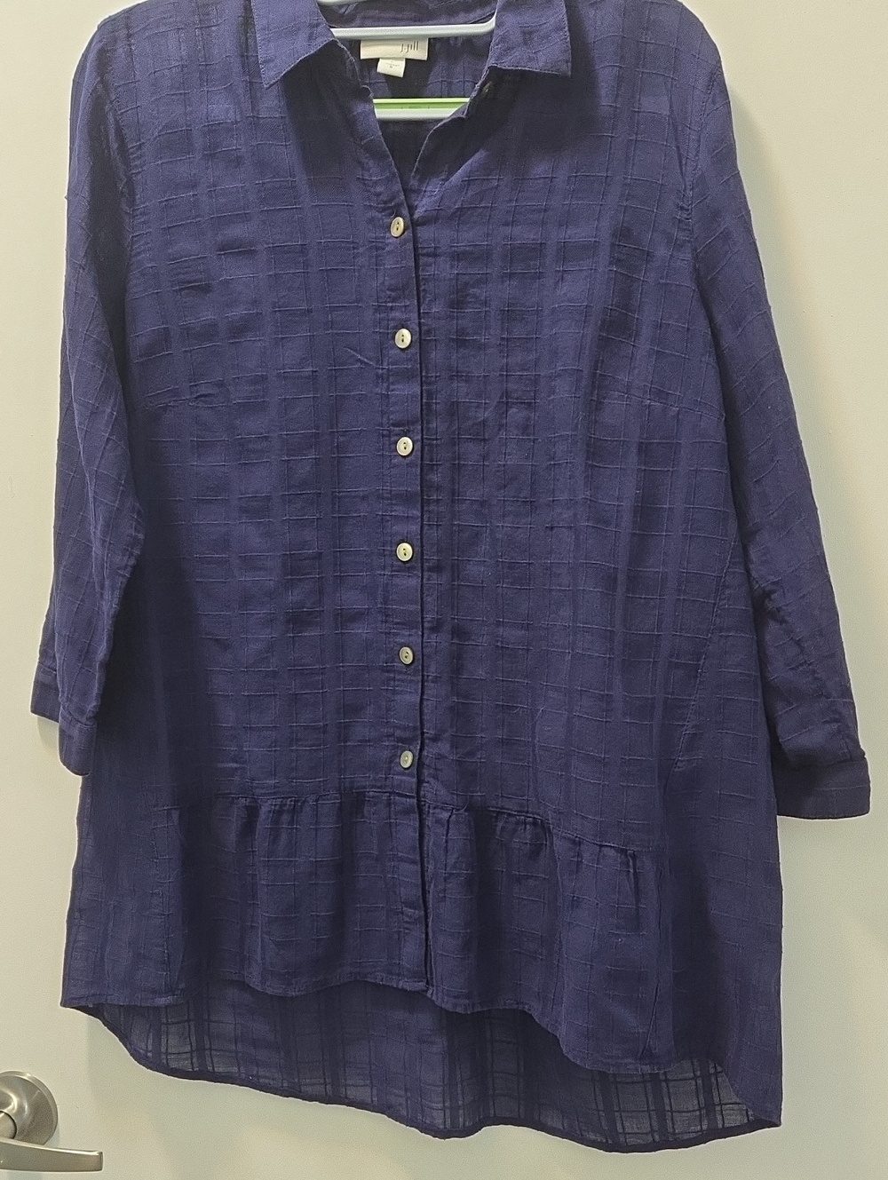 J. Jill Dark Blue Button-Front Peplum Tunic